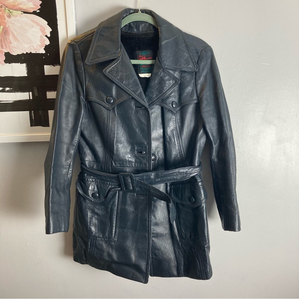 Vintage Leather Belted Trench Coat